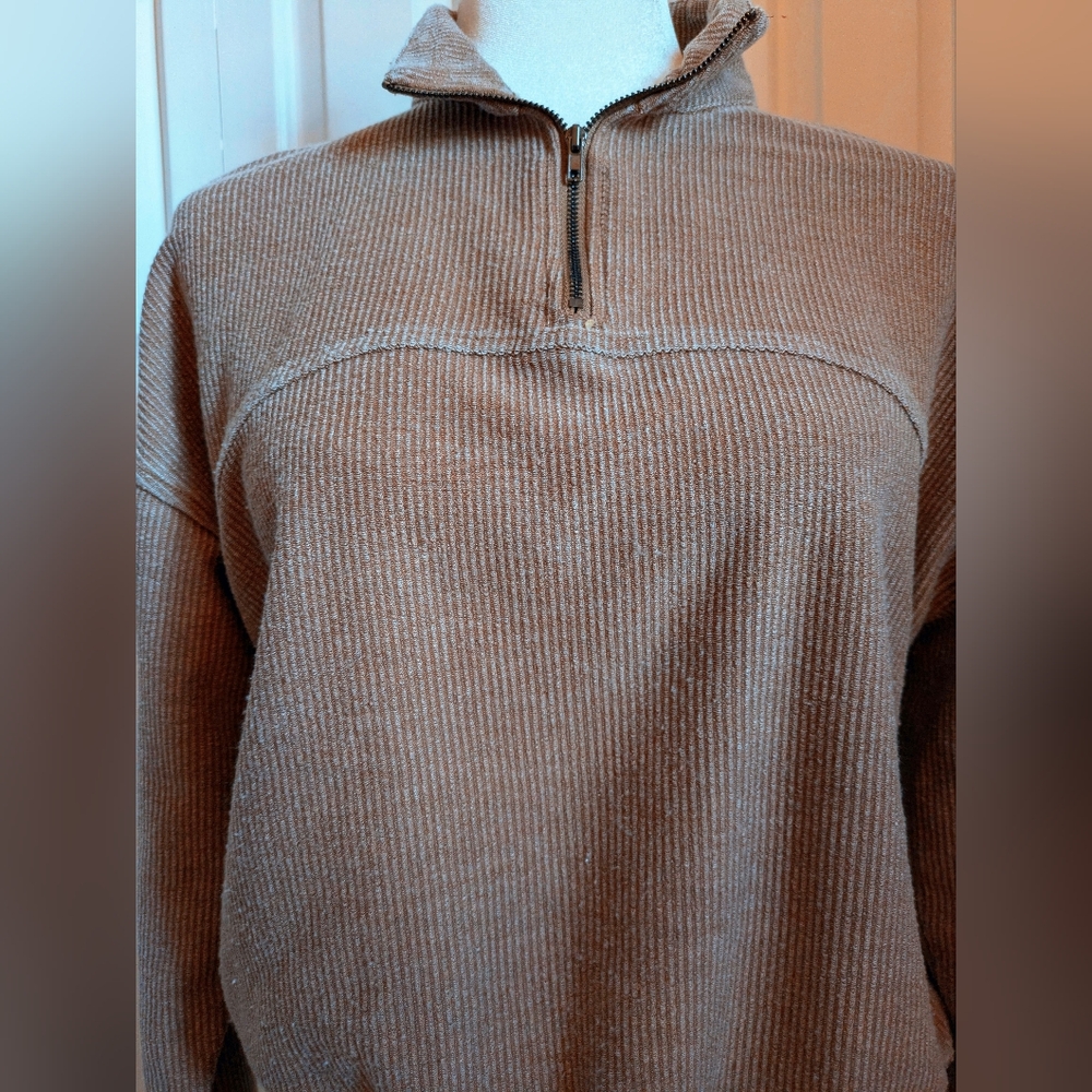 Womens Tan Quarter Zip Pullover Sweater